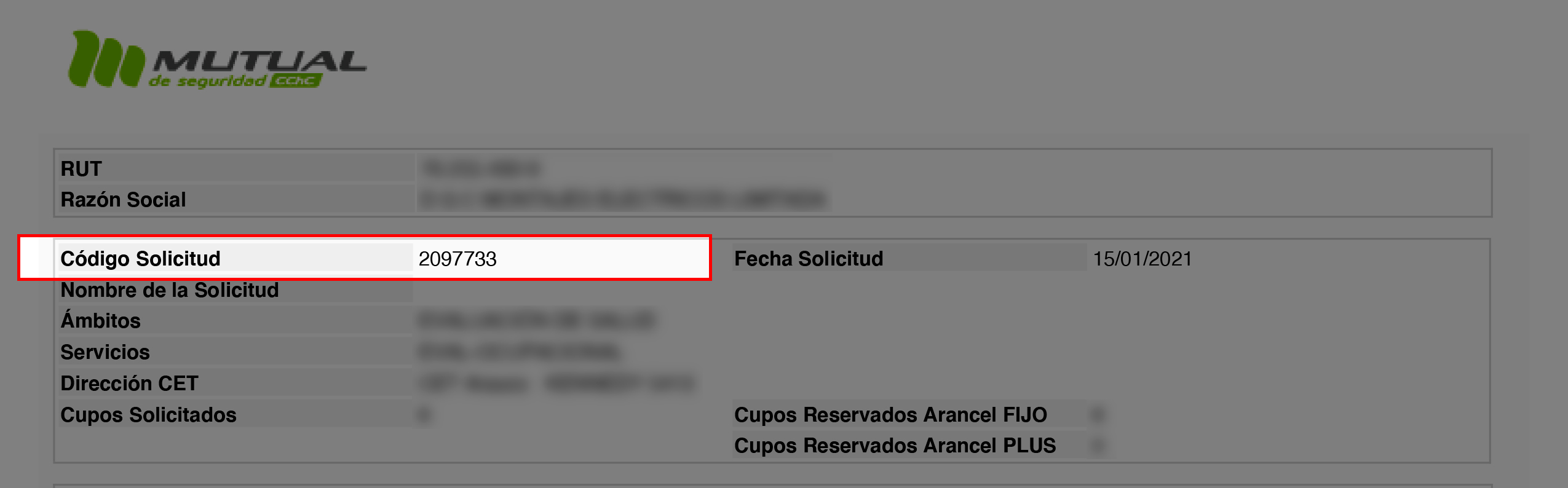 MODAL CÓDIGO DE SOLICITUD